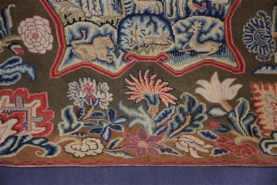 An early Georgian needlepoint wall hanging, 18th century, 260cm x 162cm, re-lined